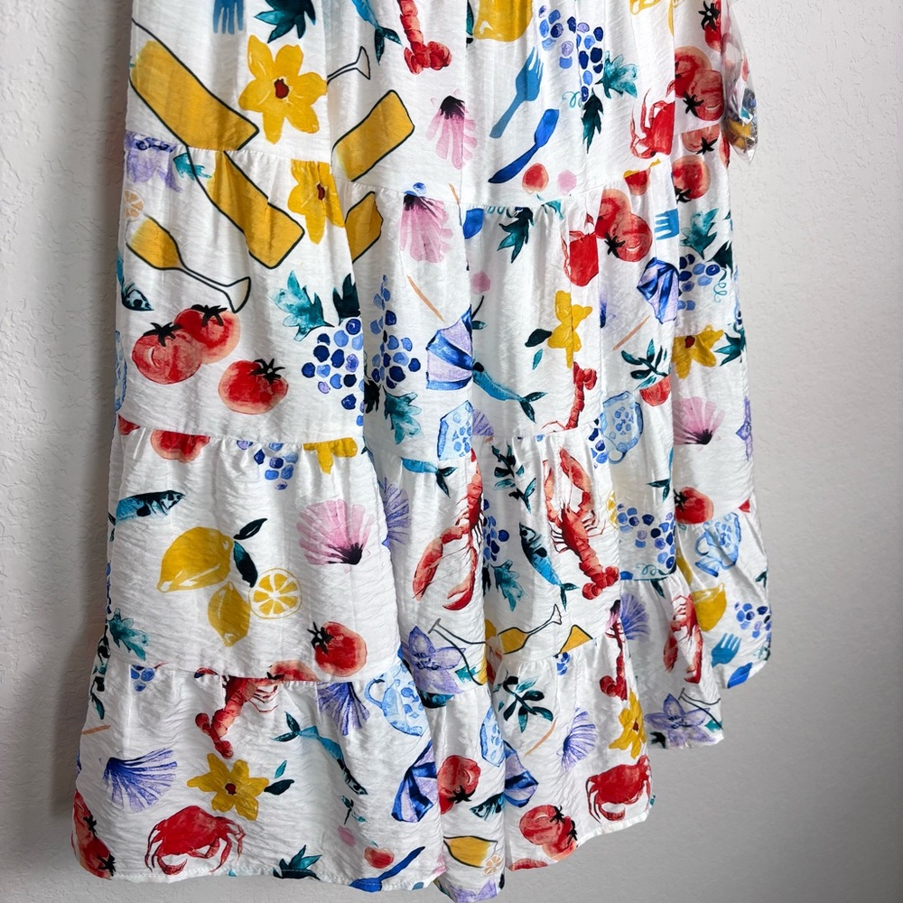 Pink Lily Multicolor Coastal Novelty Print Tiered Mini Dress Women’s Medium - Picture 2 of 12